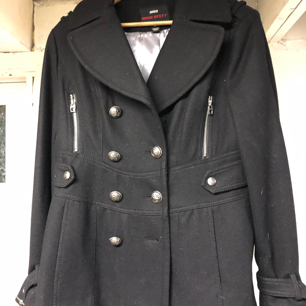 Black tailored pea coat with pleat hem
